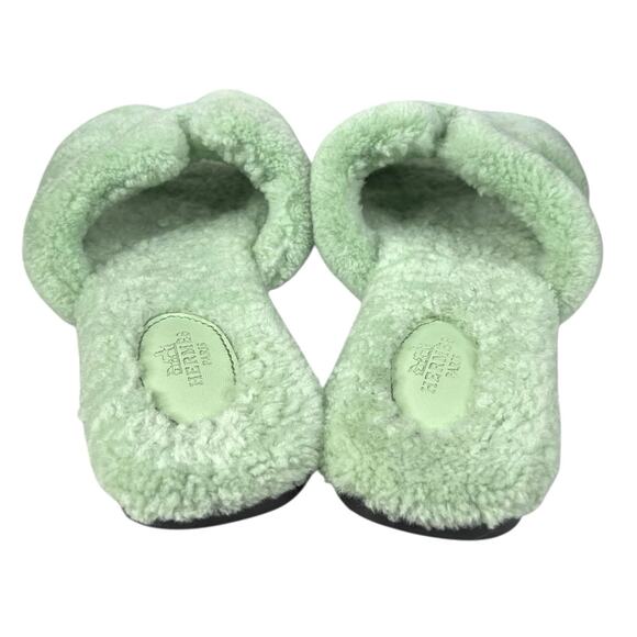 Hermes Women’s Oran Vert D’eau Shearling Sandal Size 39 US 9 - Picture 8 of 9